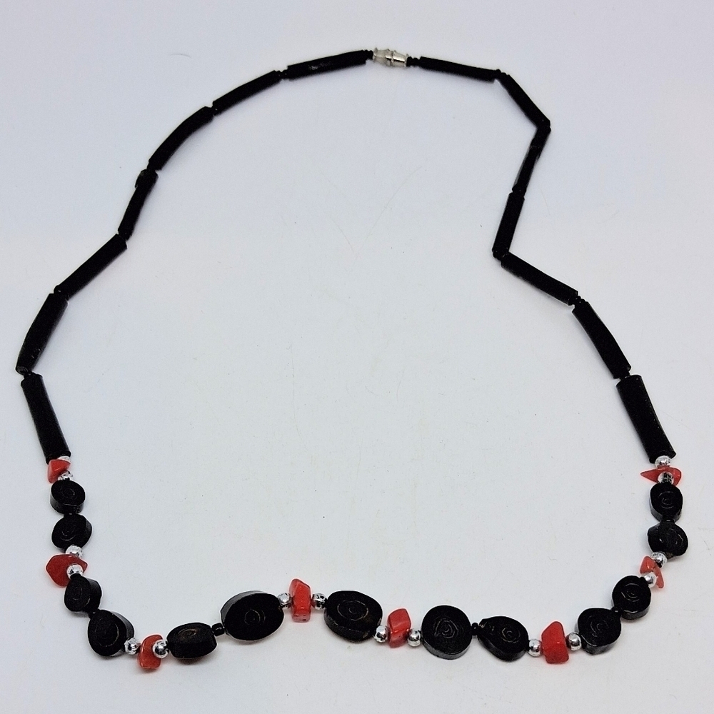 * Vintage Black & Red Branch Coral Handmade Necklace